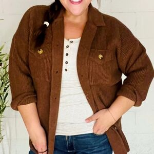 Entro Plus Brown Button Down Ribbed Shacket
